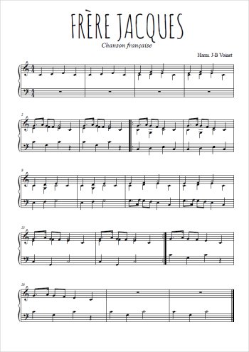 Téléchargez l'arrangement pour piano de la partition de Frère Jacques en PDF